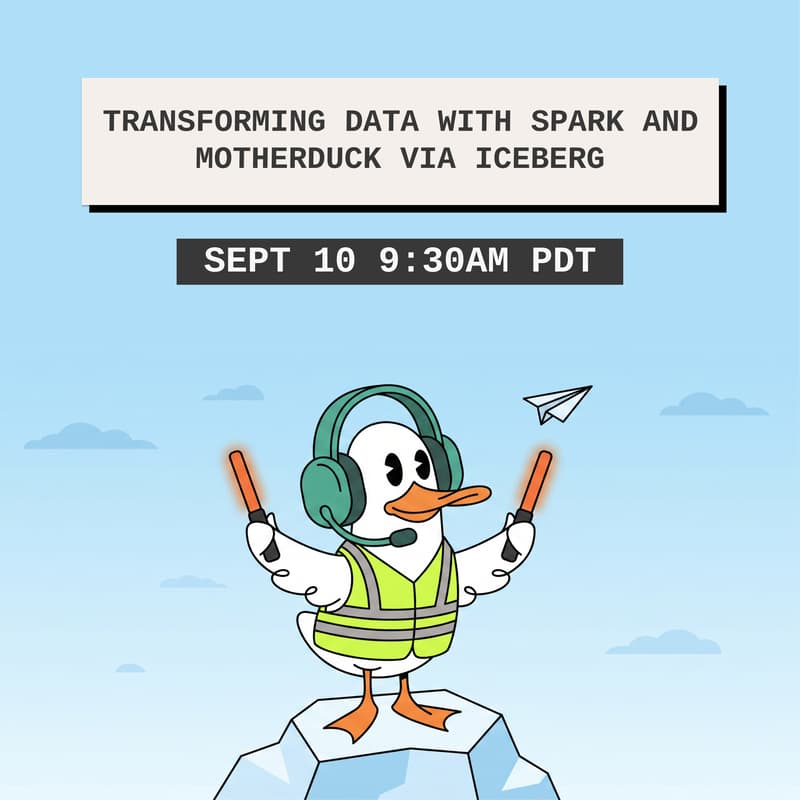 Cover Image for Data takes Flight: Transforming data with Spark and MotherDuck via Iceberg