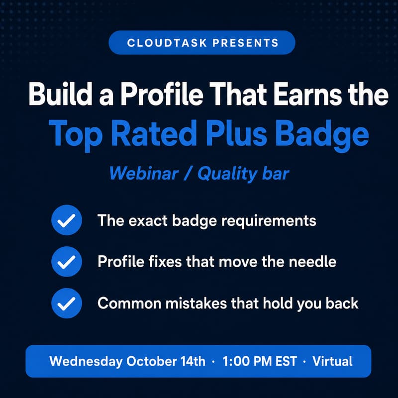 Cover Image for Build a Profile That Earns the Top Rated Plus Badge — Wed, Oct 14, 1:00 PM EST