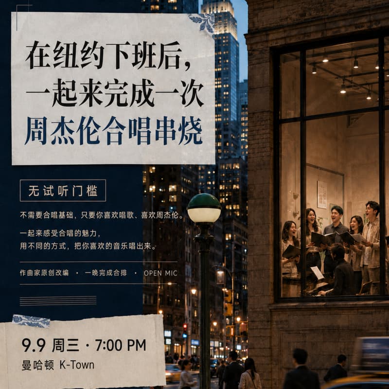 Cover Image for 纽约下班后｜周杰伦作品串烧合唱体验夜