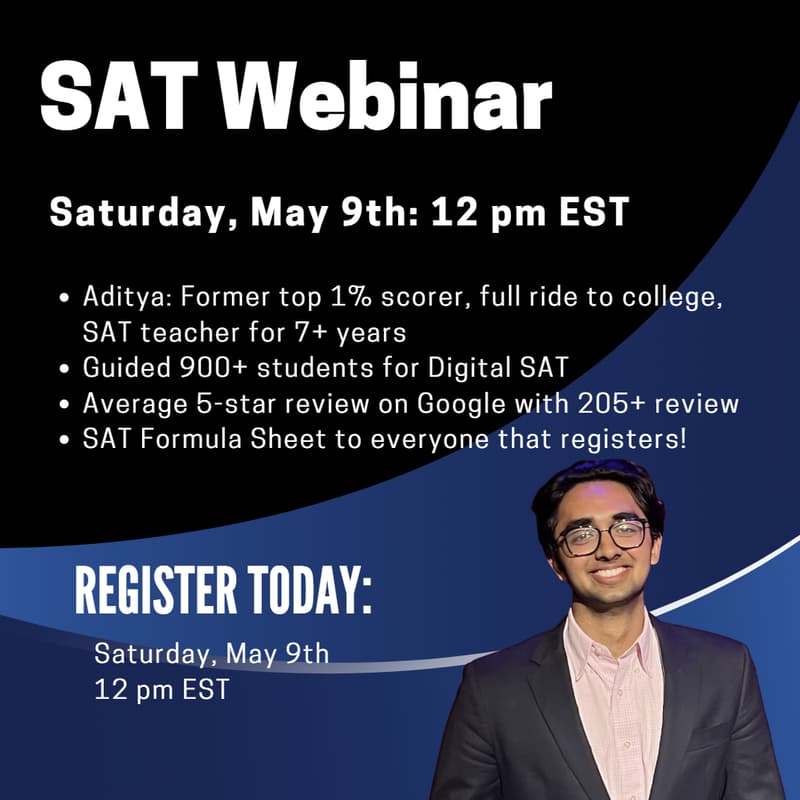 Cover Image for SAT Webinar: May 9th at 12 pm EST (SAT Formula Sheet)