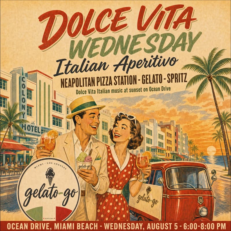 Cover Image for Dolce Vita Wednesday — Miami's First Italian Apericena 🍹🍕🍦 @GelatoGo Miami Beach, Ocean Drive