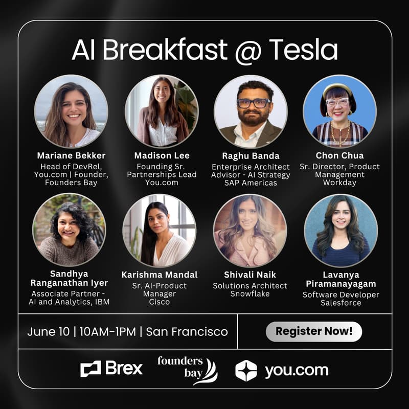 Cover Image for AI Breakfast @ Tesla hosted by Founders Bay x You.com