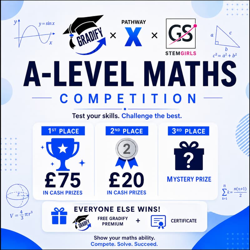 Cover Image for GradifyxPathwayX AS level maths competition year 12 content only ( cash prize!) all participants receive gradify premium