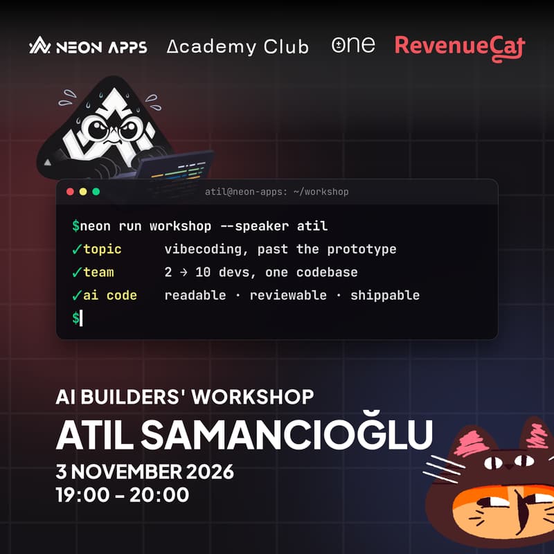 Cover Image for RevenueCat x Academy Club x Plus Minus One Neon Apps AI Builders' Workshop