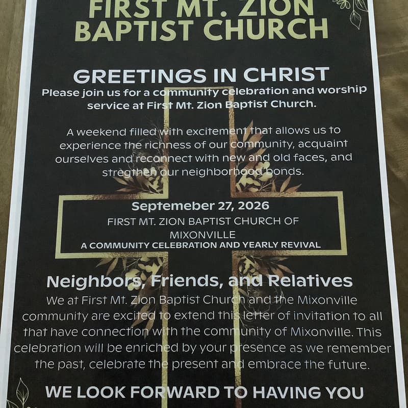 Cover Image for First Mt. Zion Baptist Church- Mixon Gathering