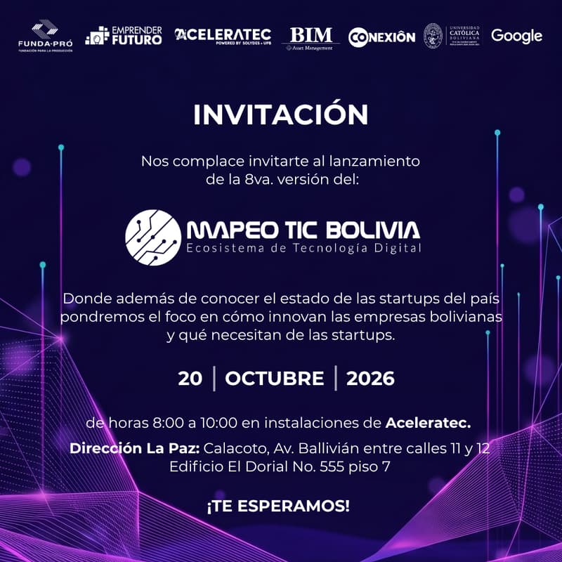 Cover Image for Lanzamiento del Mapeo TIC Bolivia 2026: Ecosistema de Tecnología Digital - La Paz