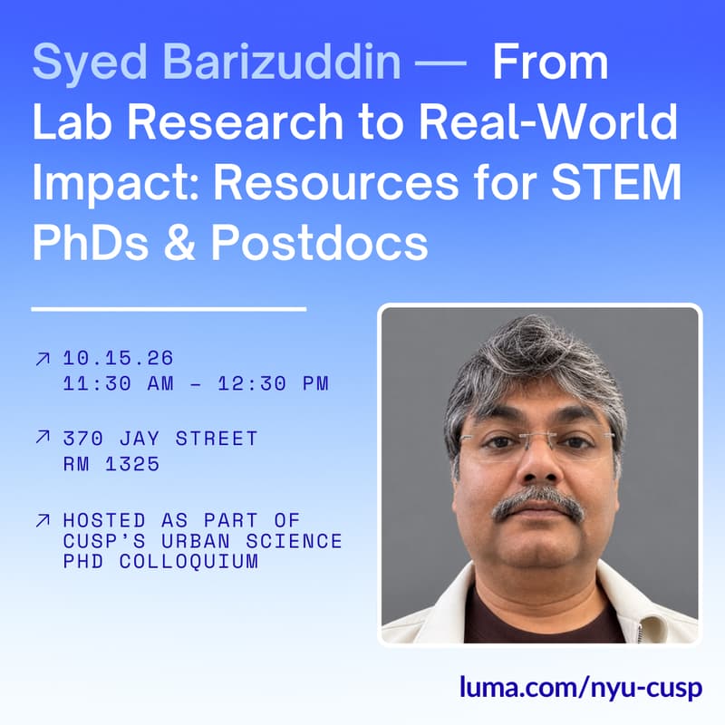 Cover Image for PhD Colloquium: Syed Barizuddin | From Lab Research to Real-World Impact: Resources for STEM PhDs & Postdocs