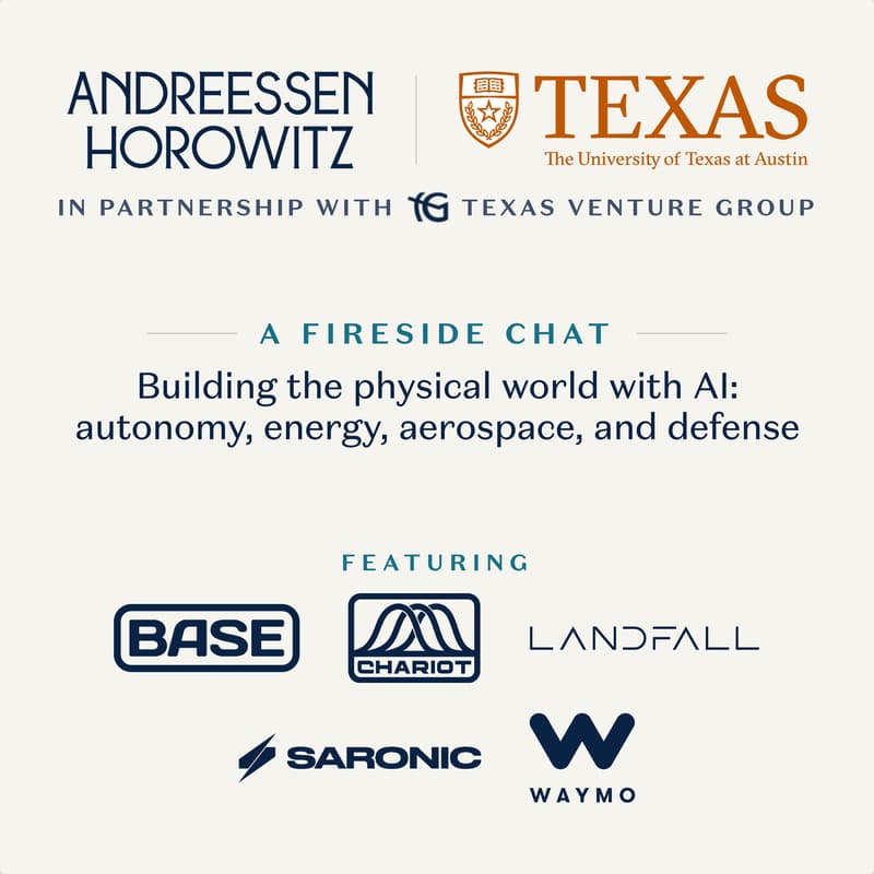 Cover Image for A16Z College Talent × Texas Venture Group: AI Meets the Physical World