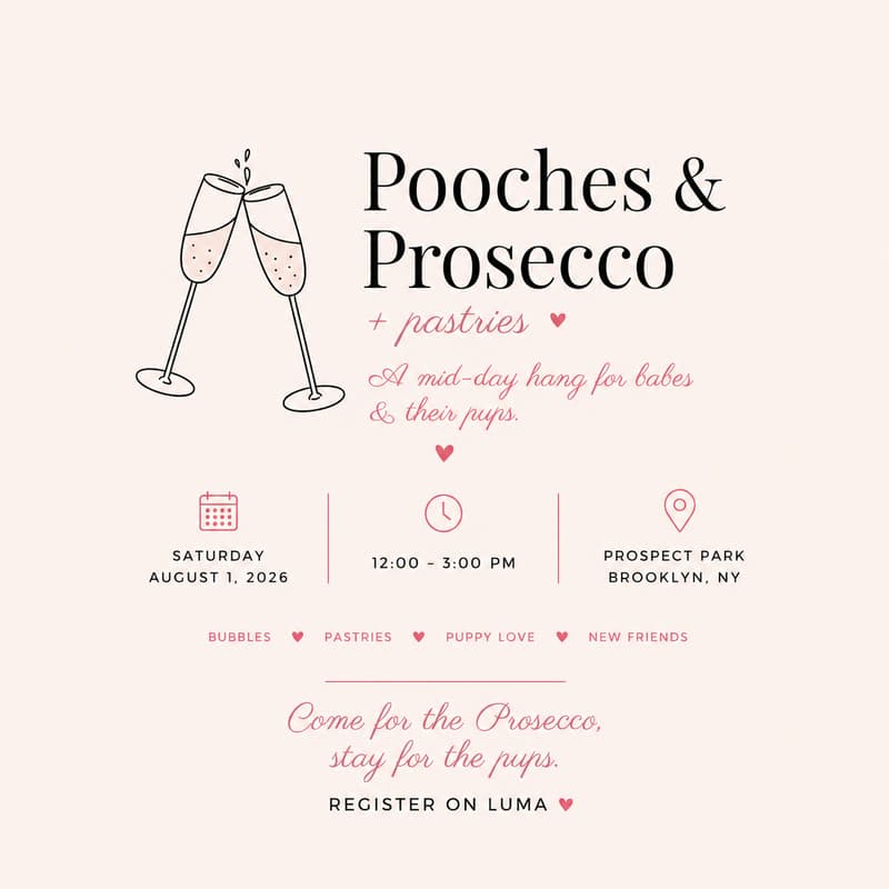 Cover Image for Pooches, Prosecco + Pastries π₯πΎπ₯