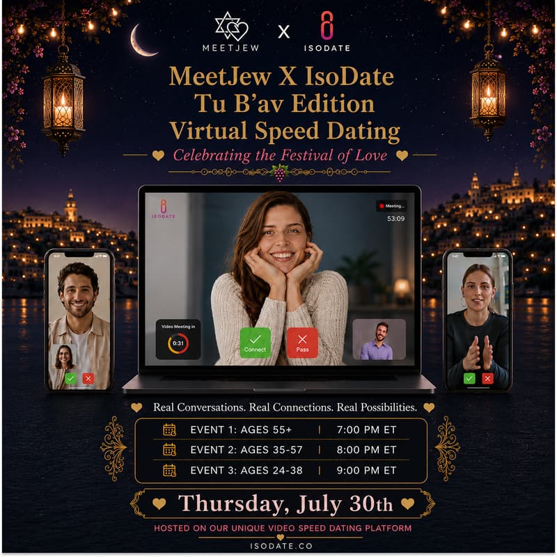 Cover Image for MeetJew × IsoDate: Tu B'Av Edition Virtual Speed Dating