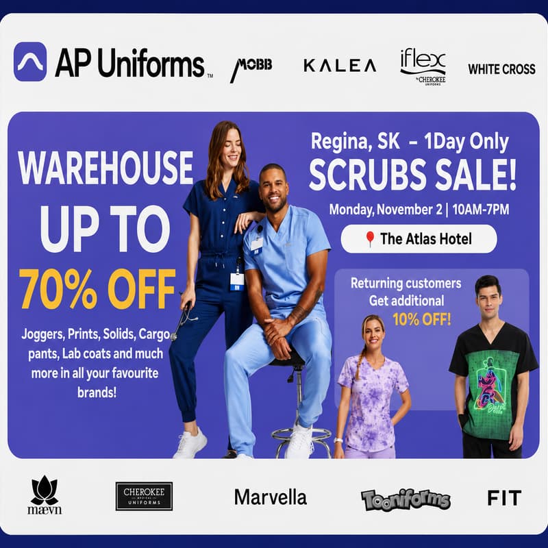 Cover Image for Warehouse Scrubs Sale – Regina, SK – 1 Day Only