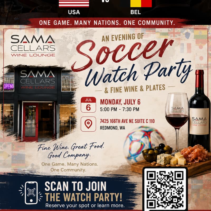 Cover Image for USA vs Belgium Watch Party — Futbol & Fine Wine at Samā Cellars