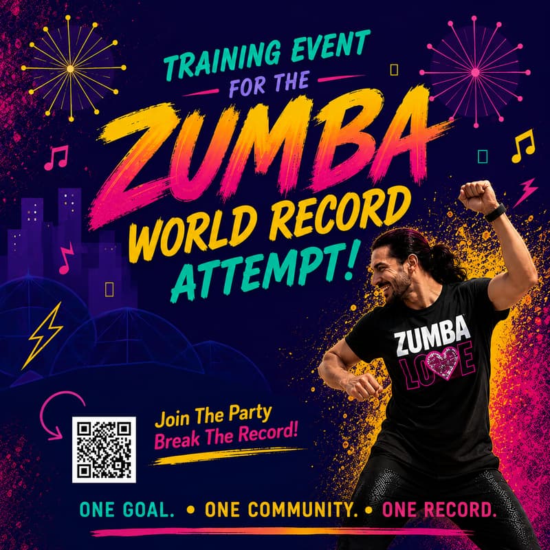 Cover Image for 1st Zumba World Record Training event - 1 Hour @ 1:30 p.m.