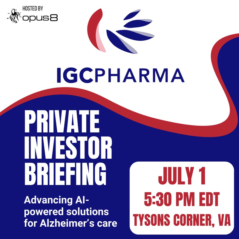 Cover Image for IGC Pharma Private Investor Briefing - Tysons Corner