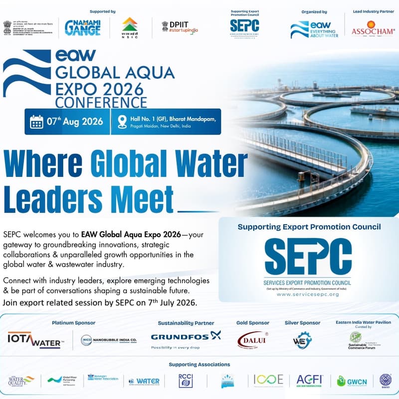 Cover Image for "SEPC Sustainable Water Conference" at "Global Aqua Expo 2026" on Friday, 7th-Aug-2026, 10:00 AM – 11:30 AM, Hall no-1 (GF), Bharat Mandapam