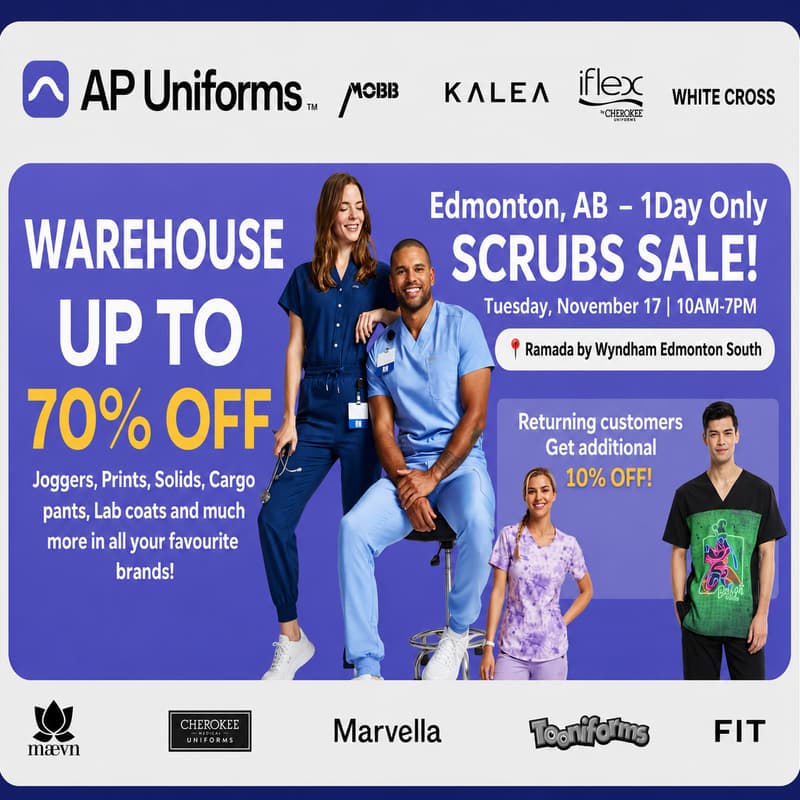 Cover Image for Warehouse Scrubs Sale – Edmonton, AB – 1 Day Only