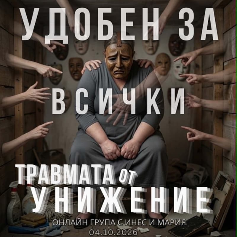 Cover Image for 🦋 Пътят на пеперудата: “Удобен за всички” – Травмата от унижение (Маската на мазохиста) - онлайн психотерапевтична група с Инес и Мария