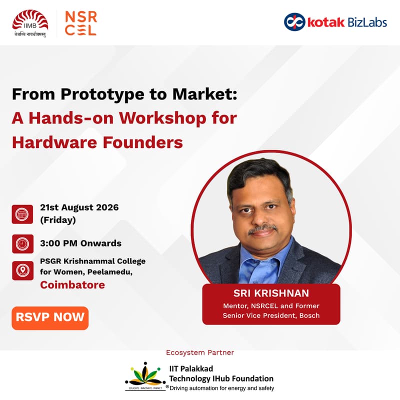 Cover Image for From Prototype to Market: A Hands-on Workshop for Hardware Founders | Coimbatore