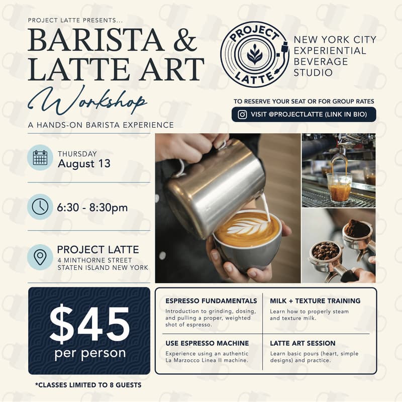 Cover Image for 8/20 ~ Barista & Latte Art Workshop