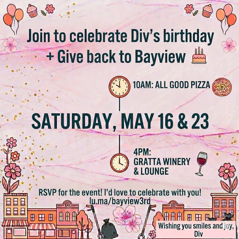 Cover Image for Div B'day + Bayview Happy Hour Cleanup