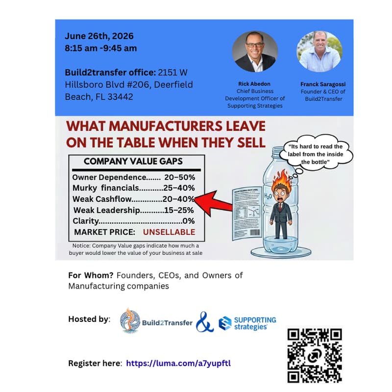 Cover Image for What Manufacturers Leave on the Table When They Sell: A Breakfast Session for Manufacturing Founders, CEOs, and Owners