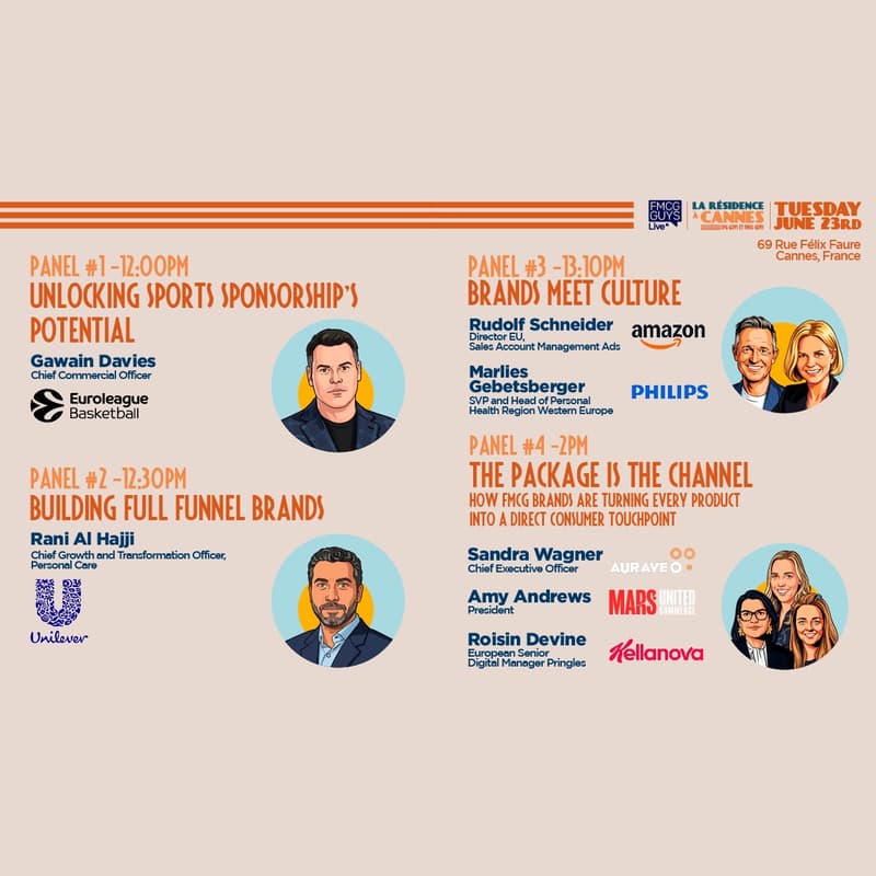 Cover Image for The FMCG Guys Live in Cannes with Philips, Amazon, AuraVeo, Unilever, Kellanova, Euroleague Basketball and MARS United Commerce