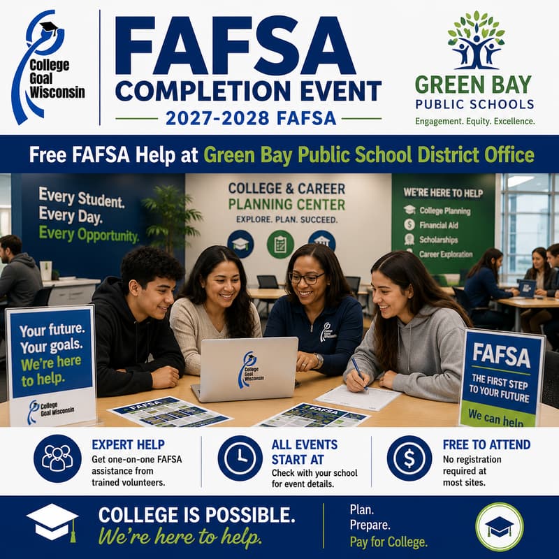 Cover Image for College Goal Wisconsin — Free FAFSA Help at Green Bay Public School District Office