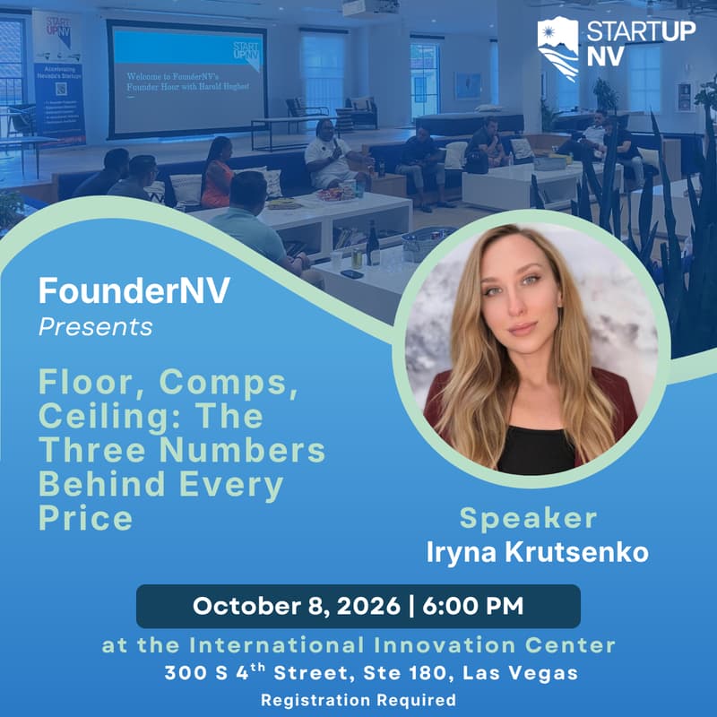 Cover Image for FounderNV Presents Floor, Comps, Ceiling: The Three Numbers Behind Every Price with Iryna Krutsenko