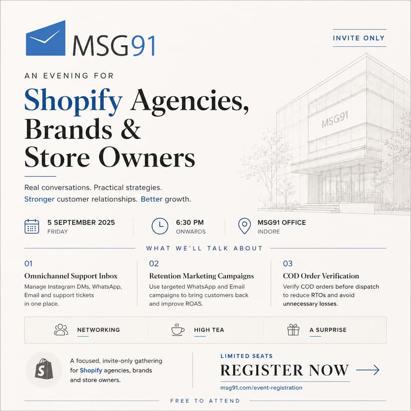 Cover Image for MSG91 | An Evening for Shopify Agencies, Brands & Store Owners
