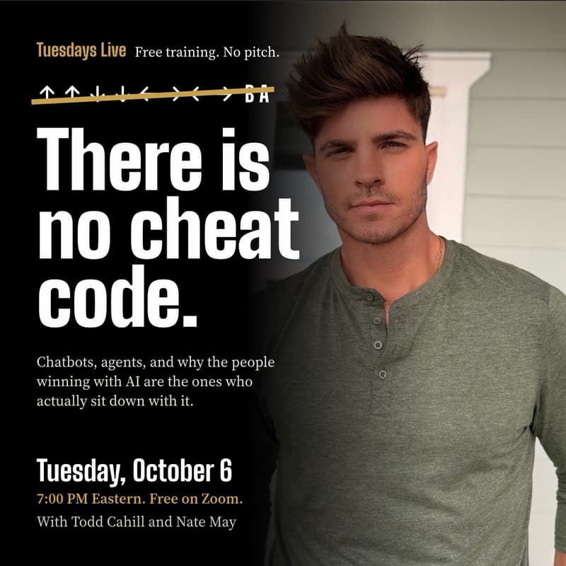 There Is No Cheat Code. Tuesday, October 6 at 7:00 PM Eastern, with Todd Cahill and Nate May.