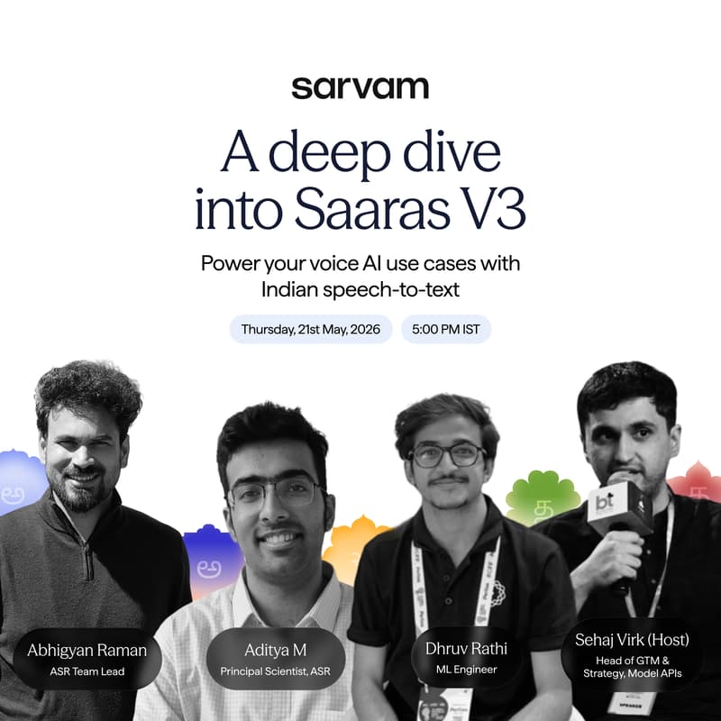 Cover Image for A deep dive into Saaras V3 | Power your Voice AI use cases with Sarvam's Speech to Text