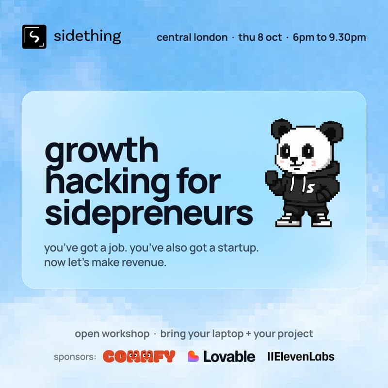 Cover Image for growth hacking workshop + build evening for sidepreneurs