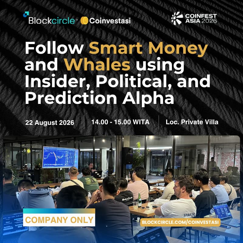 Cover Image for INSTITUTIONAL CRYPTO TRADING WORKSHOP: Follow Smart Money & Whales using Insider, Political, and Prediction Alpha | Coinfest 2026