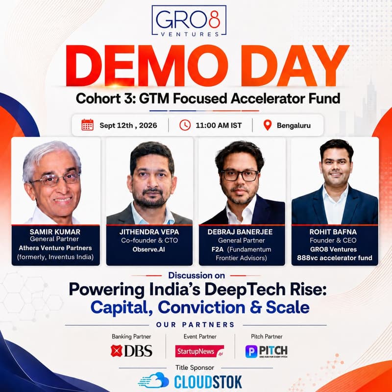 Cover Image for GRO8 Accelerator Fund | Cohort 3 - Demo Day |12th September,2026| Bengaluru