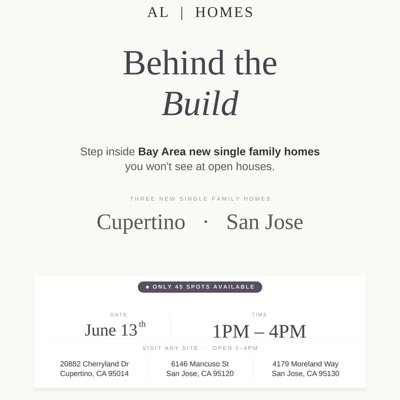 Cover Image for Behind the Build · Bay Area New Construction Buyer Tour