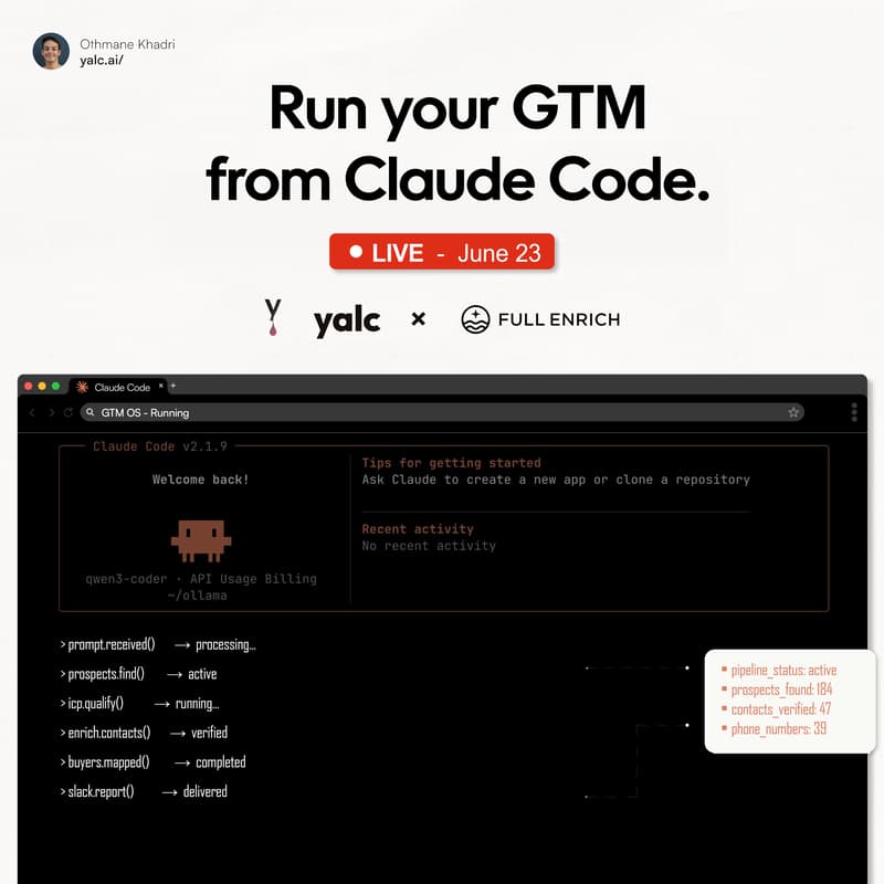 Cover Image for How to run your GTM from Claude Code (Yalc X FullEnrich)