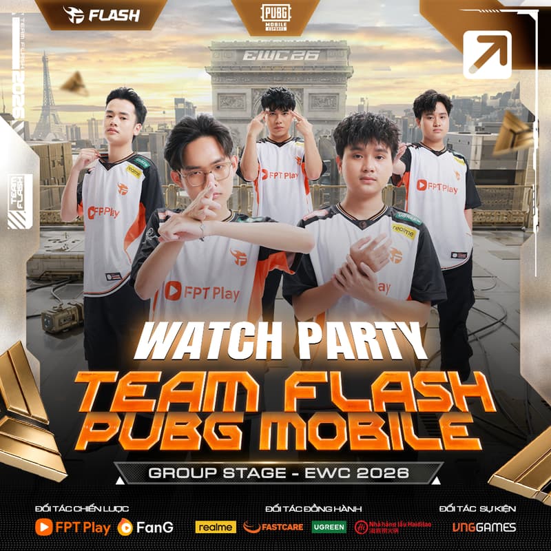 Cover Image for WATCH PARTY TEAM FLASH PUBG MOBILE EWC 2026 - GRAND FINALS | 15.08.2026 (MIỄN PHÍ 300 UC CHO MỖI NGƯỜI THAM DỰ)