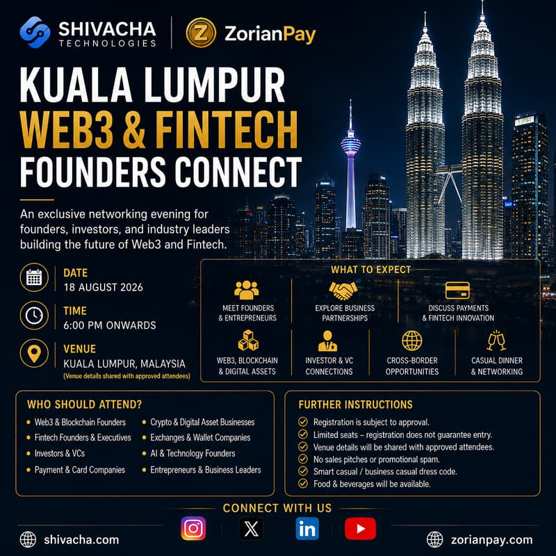 Cover Image for Kuala Lumpur Web3 & Fintech Founders Connect Hosted by Shivacha Technologies × ZorianPay