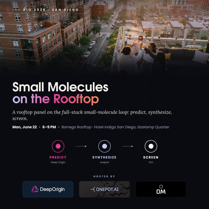 Cover Image for Small Molecules · A rooftop reception + panel with Deep Origin, Om & onepot