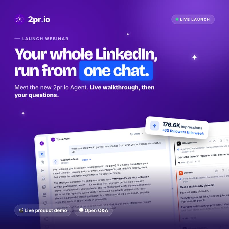 Cover Image for 2pr.io Agent Launch: Run Your Whole LinkedIn From One Chat