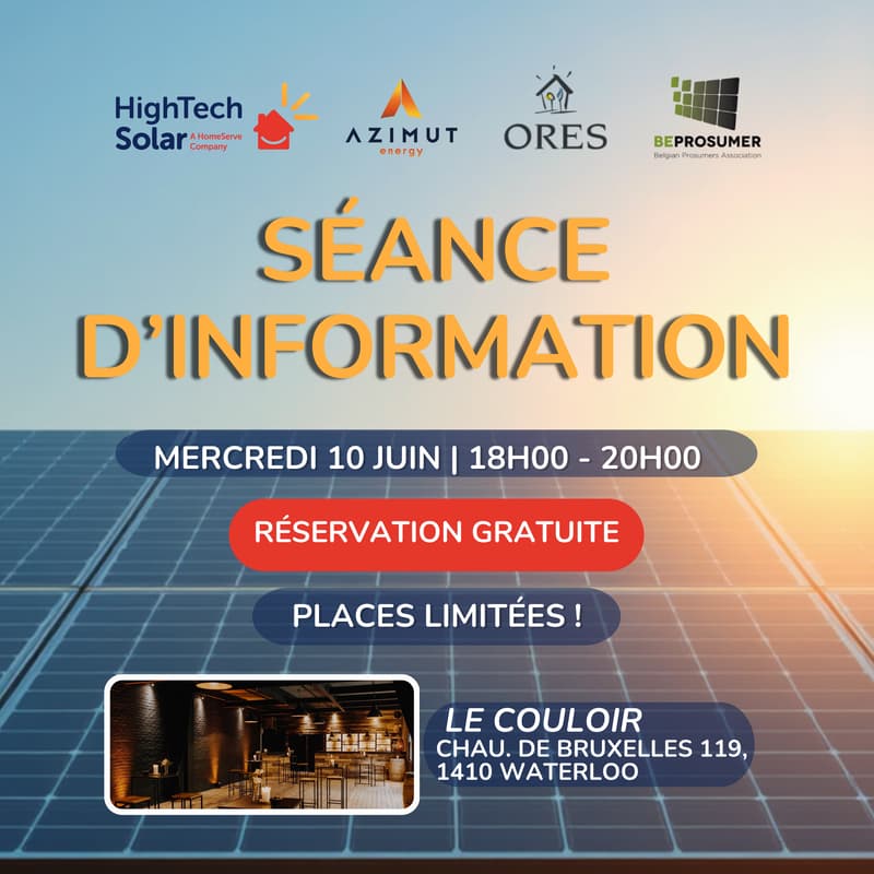 Cover Image for Séance d'information gratuite à Waterloo : transition énergétique, photovoltaïque et batteries intelligentes