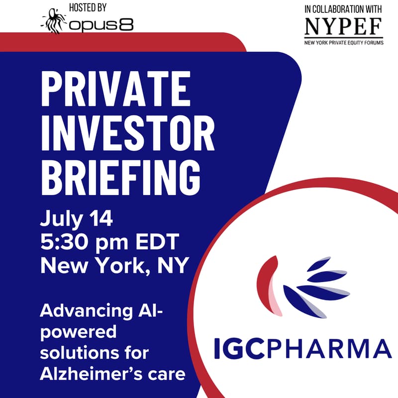 Cover Image for IGC Pharma Private Investor Briefing - NYC