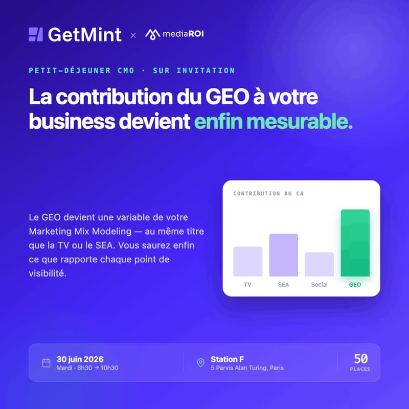 Cover Image for La contribution du GEO à votre business devient enfin mesurablePetit-déjeuner CMO mediaROI × GetMint, 30 juin
