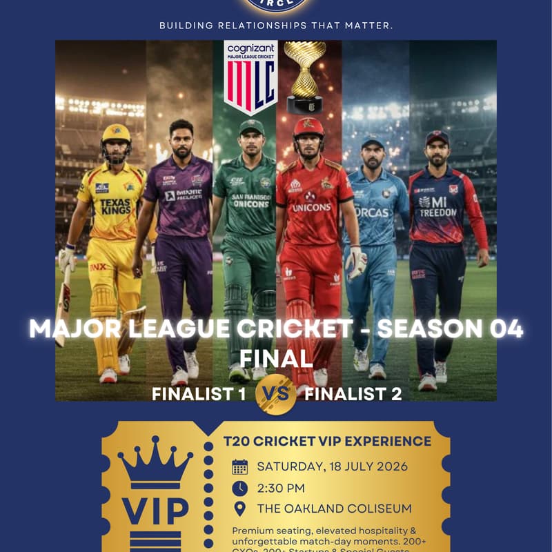 Cover Image for Global CxOs & Founders Premium Experience | T20 Cricket Finals (VIP Event) | July 18th, Oakland, CA