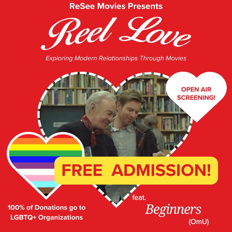 Cover Image for Reel Love ft. Beginners (OmU) - Celebrating Coming Out Stories - Open Air Cinema & Fundraiser 🏳️‍🌈❤️‍🩹 FREE ADMISSION