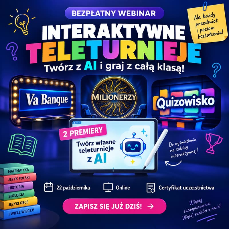 Cover Image for Webinar 06: Interaktywne teleturnieje – twórz z AI i graj z całą klasą!