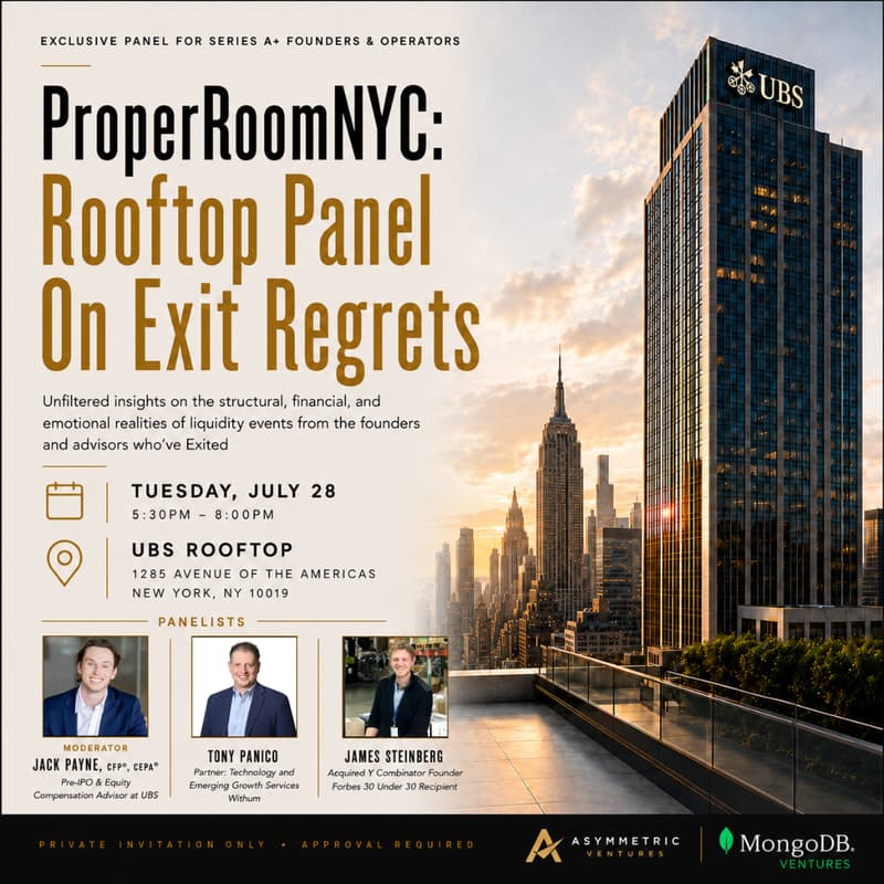 Cover Image for UBS Rooftop Panel on Exit Regrets (ProperRoom NYC · Series A+)
