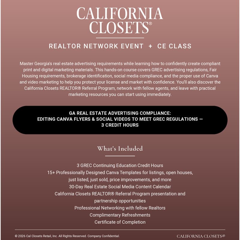 Cover Image for California Closets- Realtor Network Event + CE Class