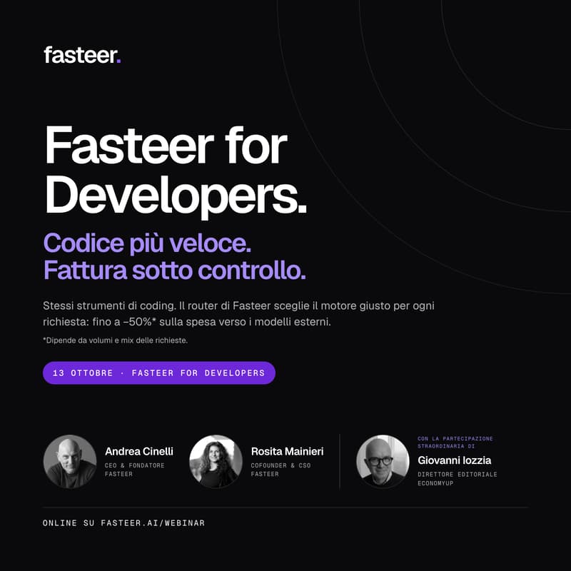 Cover Image for Fasteer for Developers. Coding più veloce. Fattura sotto controllo