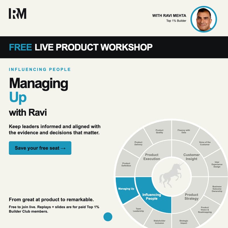 Cover Image for FREE LIVE with Ravi Mehta: Managing Up — Become a Top 1% Builder